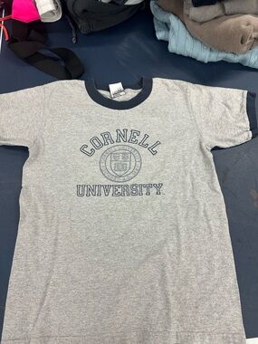 Anvil Gray and Navy Cornell University Ringer T‑Shirt